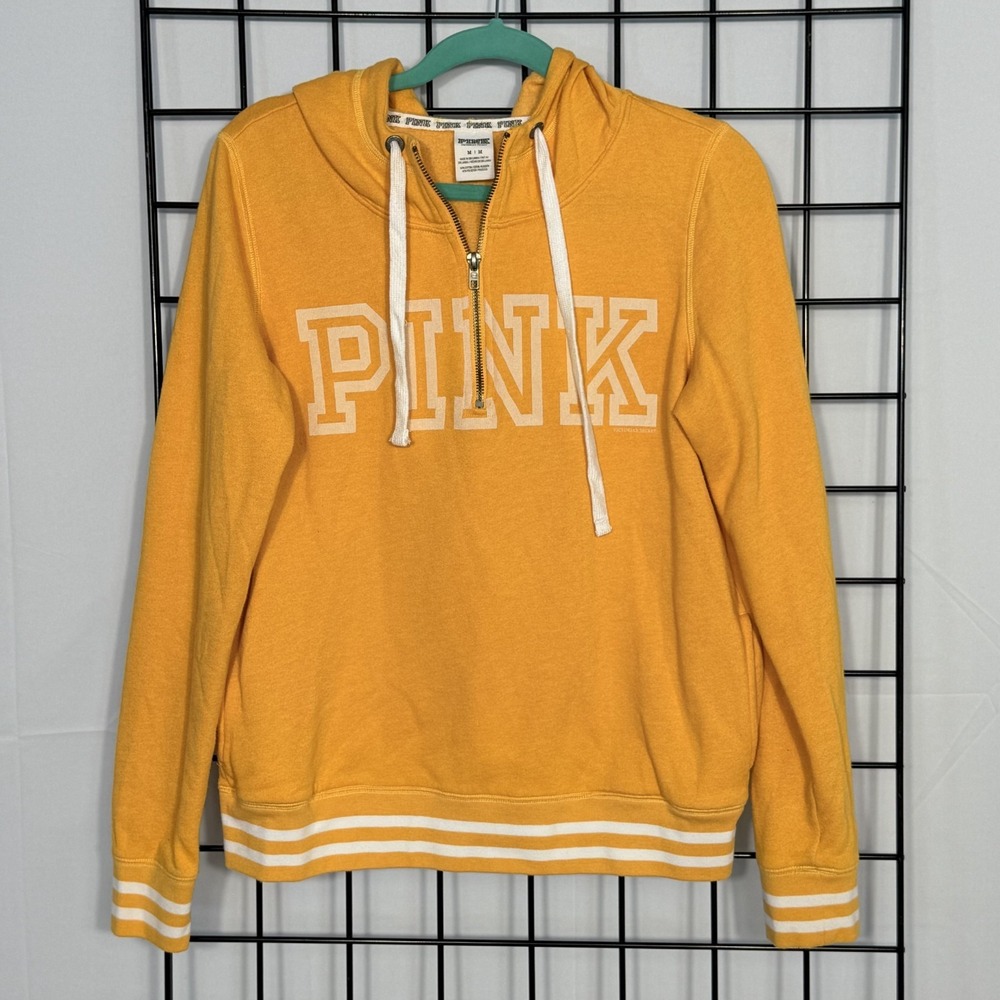 Victoria's Secret Varsity Full Zip Hoodie Womens Medium Yellow Athleisure Lounge
